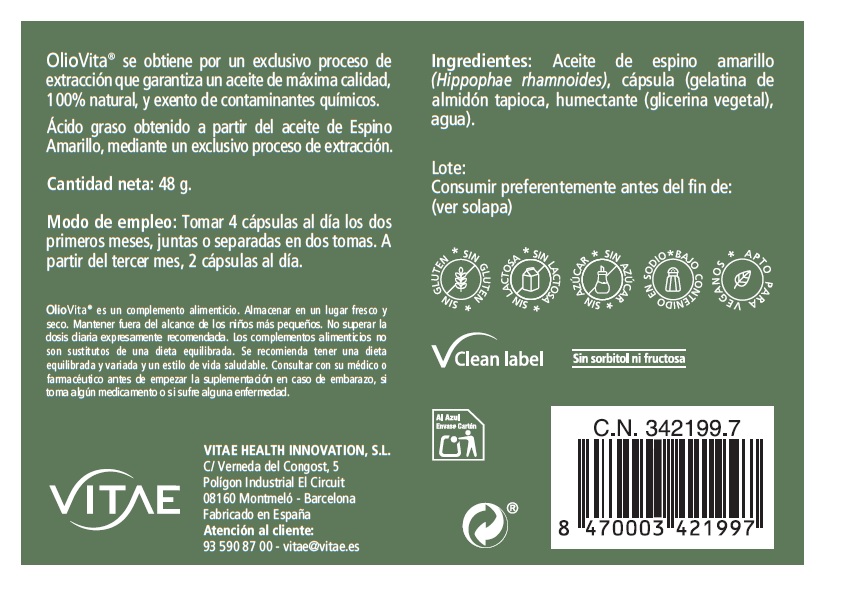 Oliovita 60_back Vitae Oliovita 60 cápsulas - Imagen 2