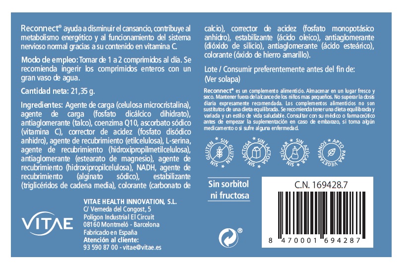 ReConnect 30_back Vitae Reconnect 30 comprimidos - Imagen 2