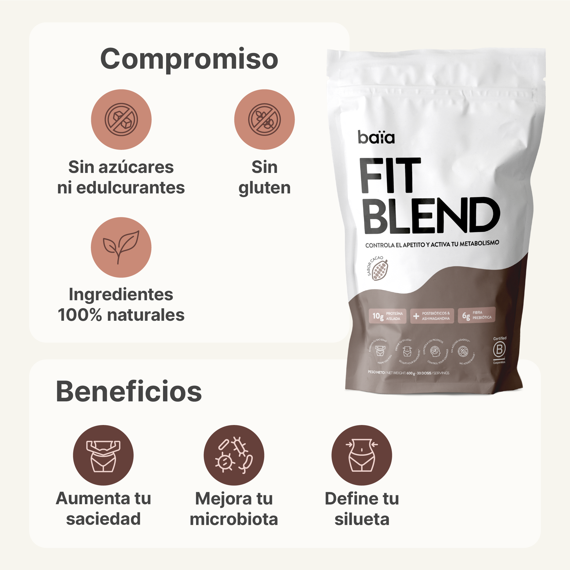 COMPROMISO_FIT_BLEND_CACAO BAIA FOOD Fit Blend Cacao 600gr - Imagen 2