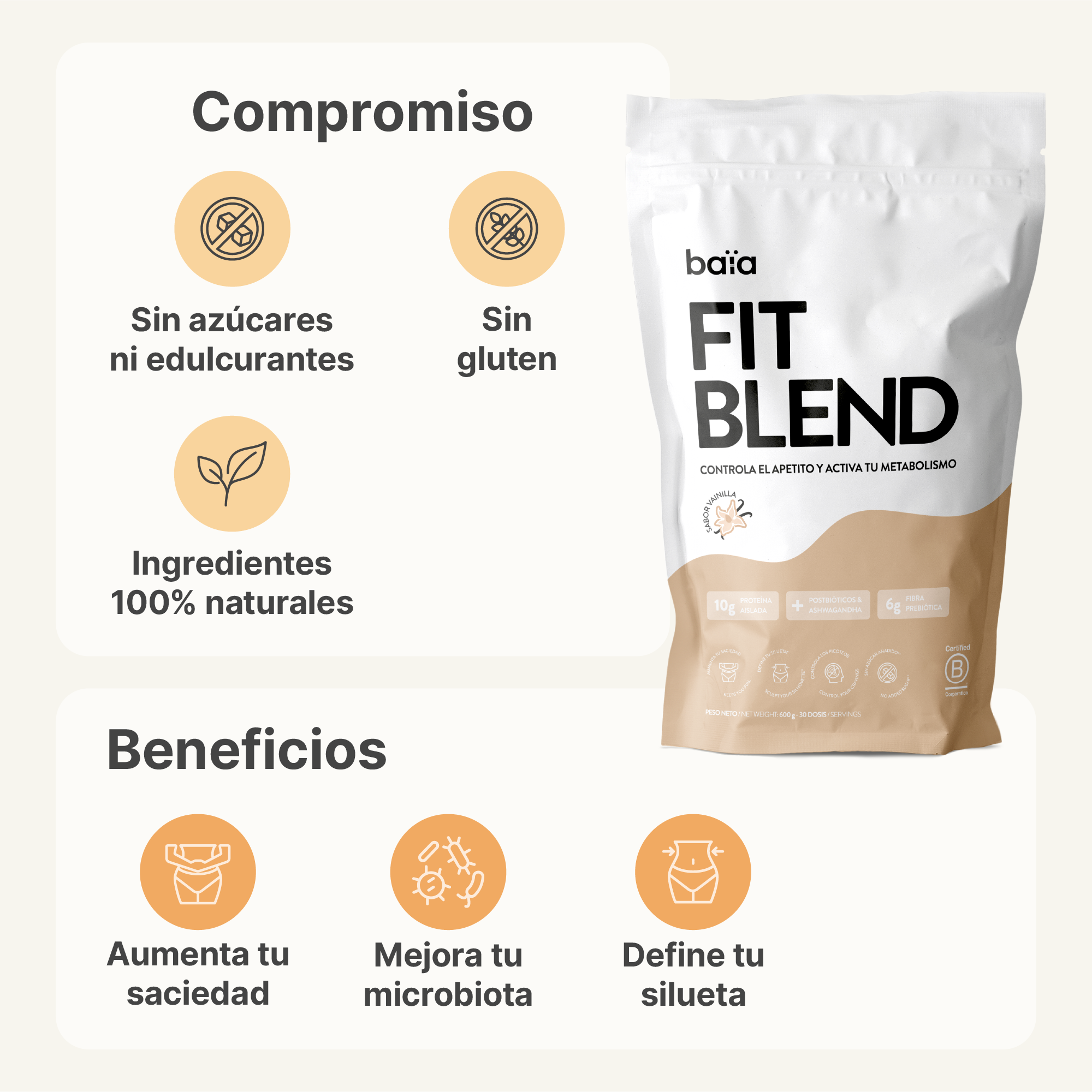 COMPROMISO_FIT_BLEND_VAINILLA BAIA FOOD Fit Blend Vainilla 600gr - Imagen 2